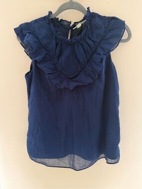 Ryegrass Navy Blue Ruffle Sleeveless Blouse Women’s Small Boho Romantic Top